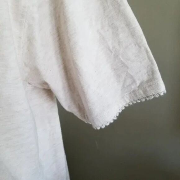 Northern Isles T-shirt  with flowers of wool and wood crochet -Size L - Picture 4 of 5